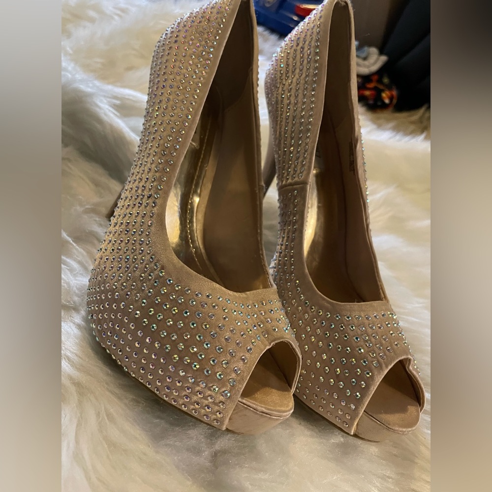 JLO Nude Rhinestone Heels - Picture 3 of 6